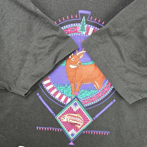 Vintage Heartland Apparel Oregon Shirt XL Black Deer Nature Puff Paint Aztec 90s - Picture 6 of 9